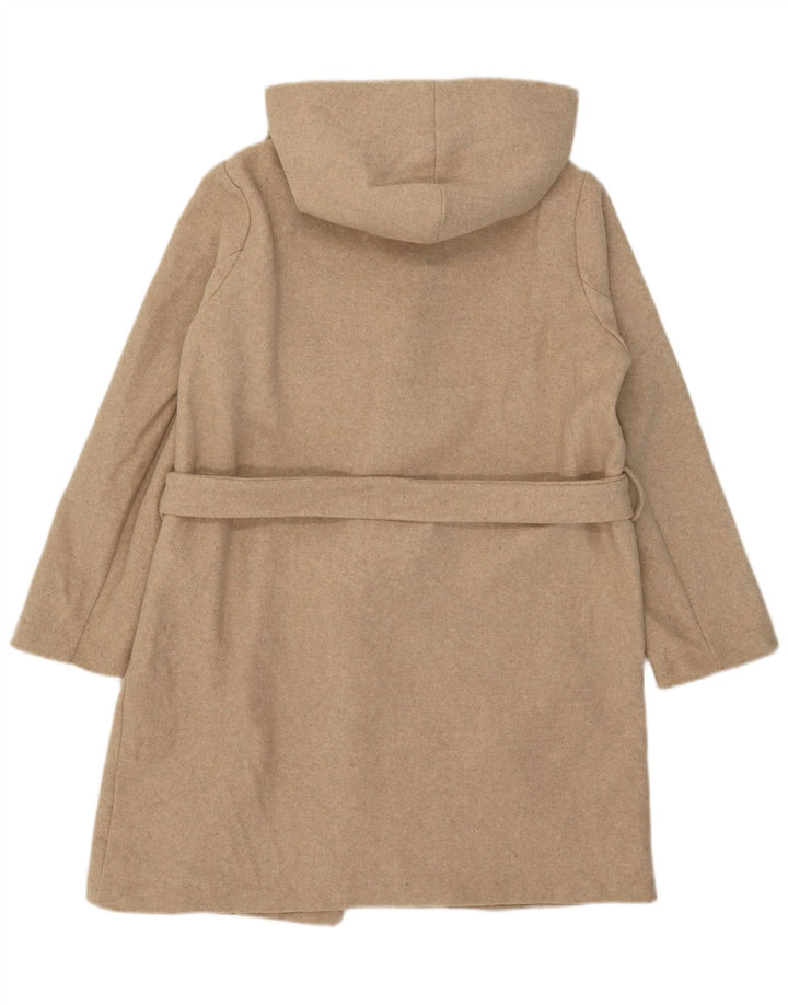 Zara Overfrakke med hætte til kvinder UK 14 Medium Beige Polyester