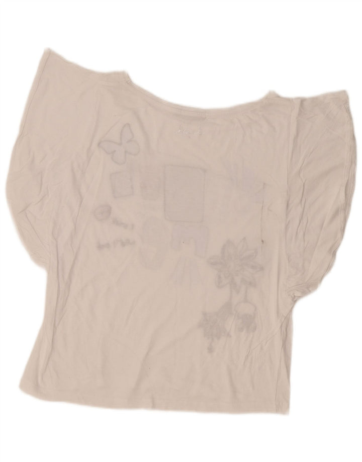 Desigual Dame Oversized grafisk T-shirt Top UK 10 Small White