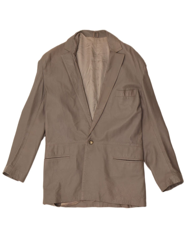 Vintage dame 1 knap læder blazerjakke IT 48 XL Grå