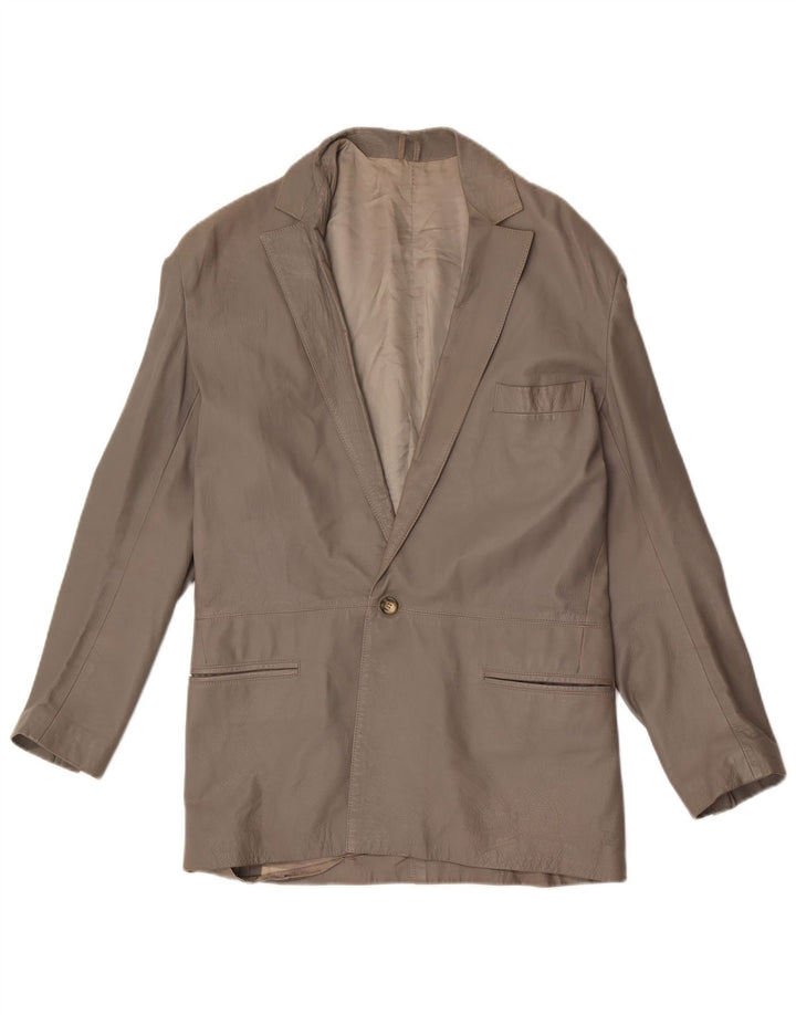 Vintage dame 1 knap læder blazerjakke IT 48 XL Grå