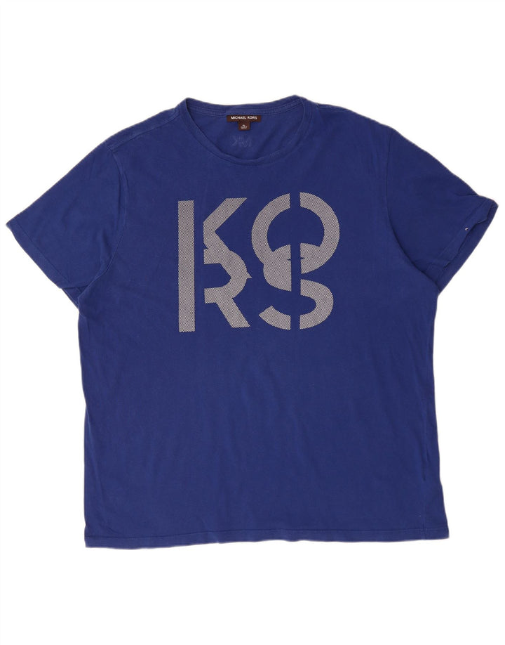MICHAEL KORS Herre grafisk T-shirt Top XL Blå Bomuld