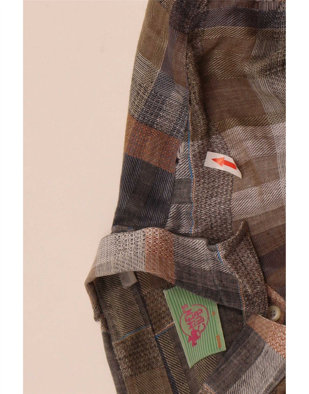 Vintage kortærmet herreskjorte Stor brun plaid