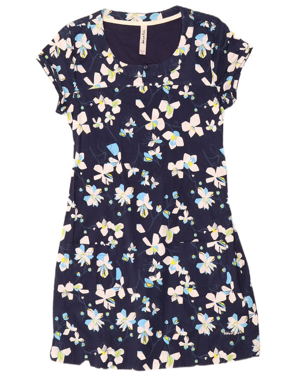 Weird Fish Dame Sheath Dress UK 10 Small Navy Blue Floral Cotton
