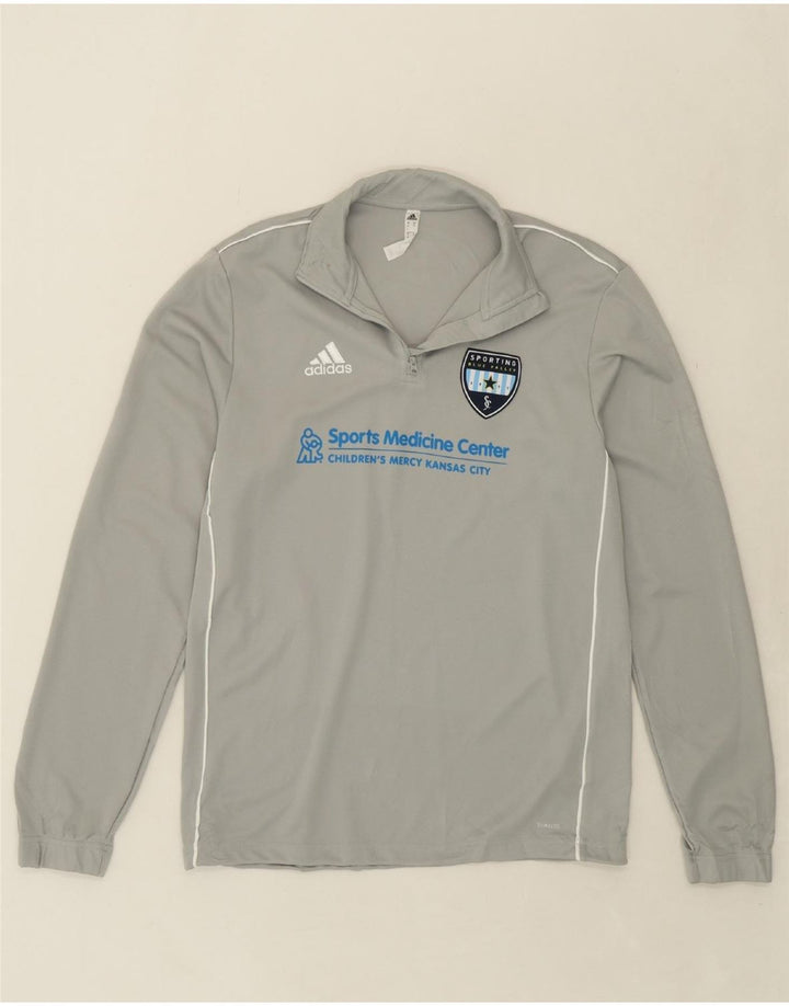 ADIDAS Mens Climalite Graphic Pullover Tracksuit Top Medium Grey Polyester Vintage Adidas and Second-Hand Adidas from Messina Hembry 