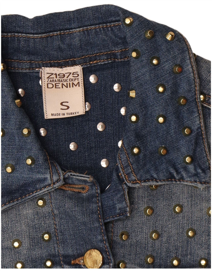 Zara Dame Crop Denim Jacket UK 10 Small Blue Cotton