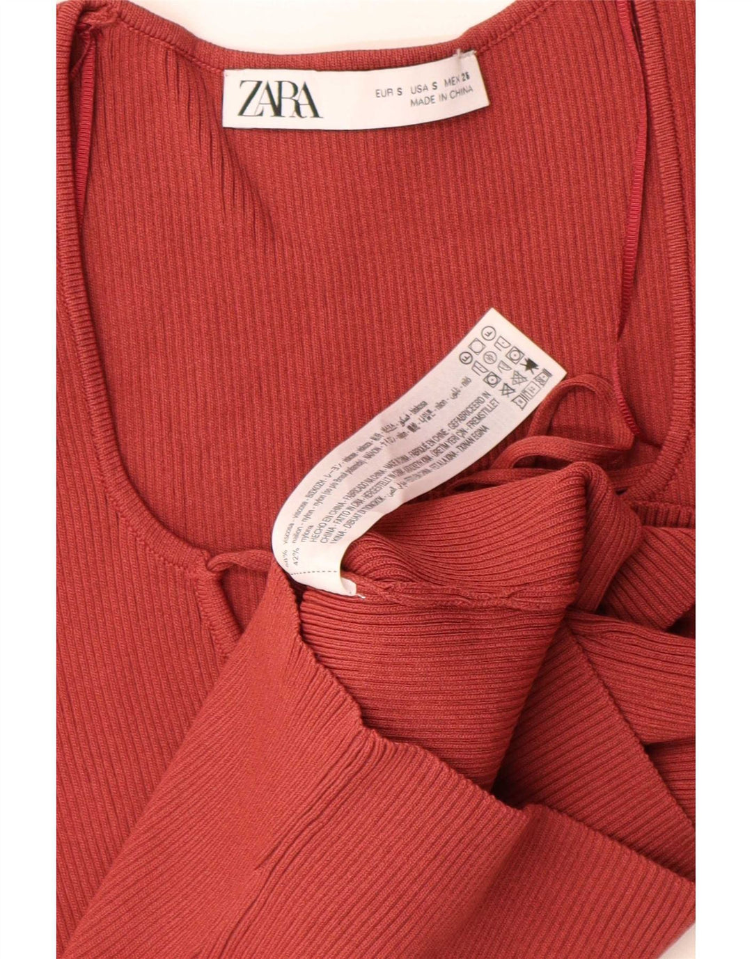 Zara Womens Crop Top Langærmet UK 8 Lille rød viskose