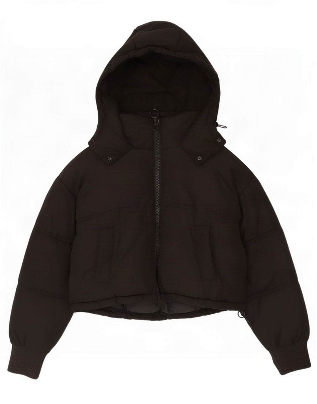Topshop Dame Crop Hætte Oversized Polstret Jakke UK 8 Small Black
