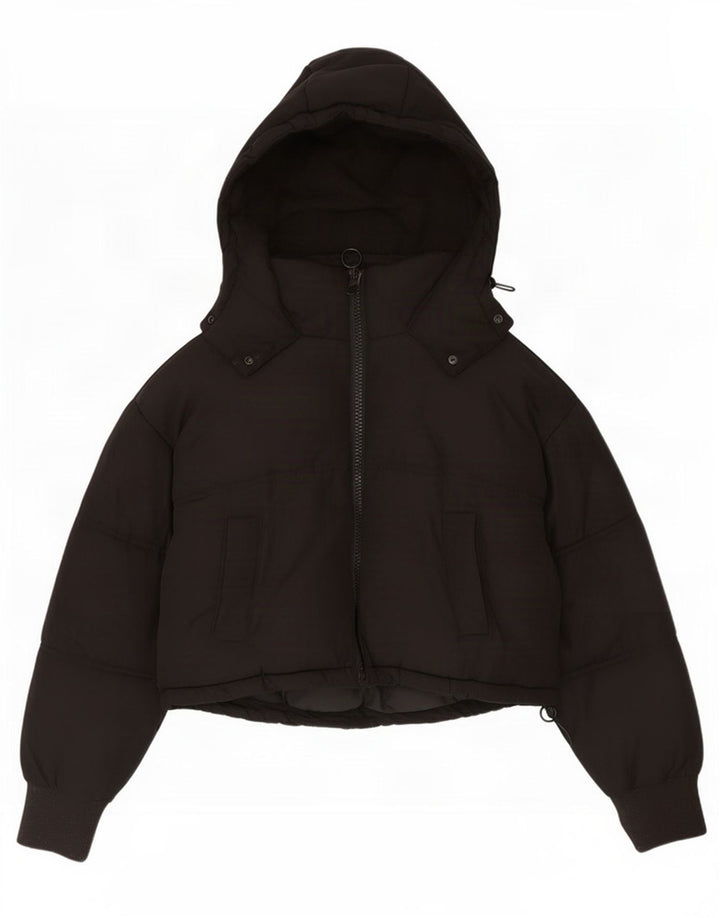Topshop Dame Crop Hætte Oversized Polstret Jakke UK 8 Small Black
