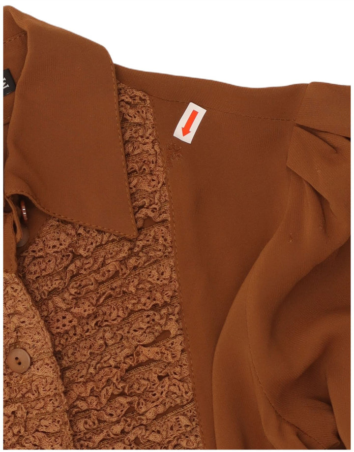 LE COMPLICI Womens Crop Shirt Blouse UK 12 Medium Brown Viscose