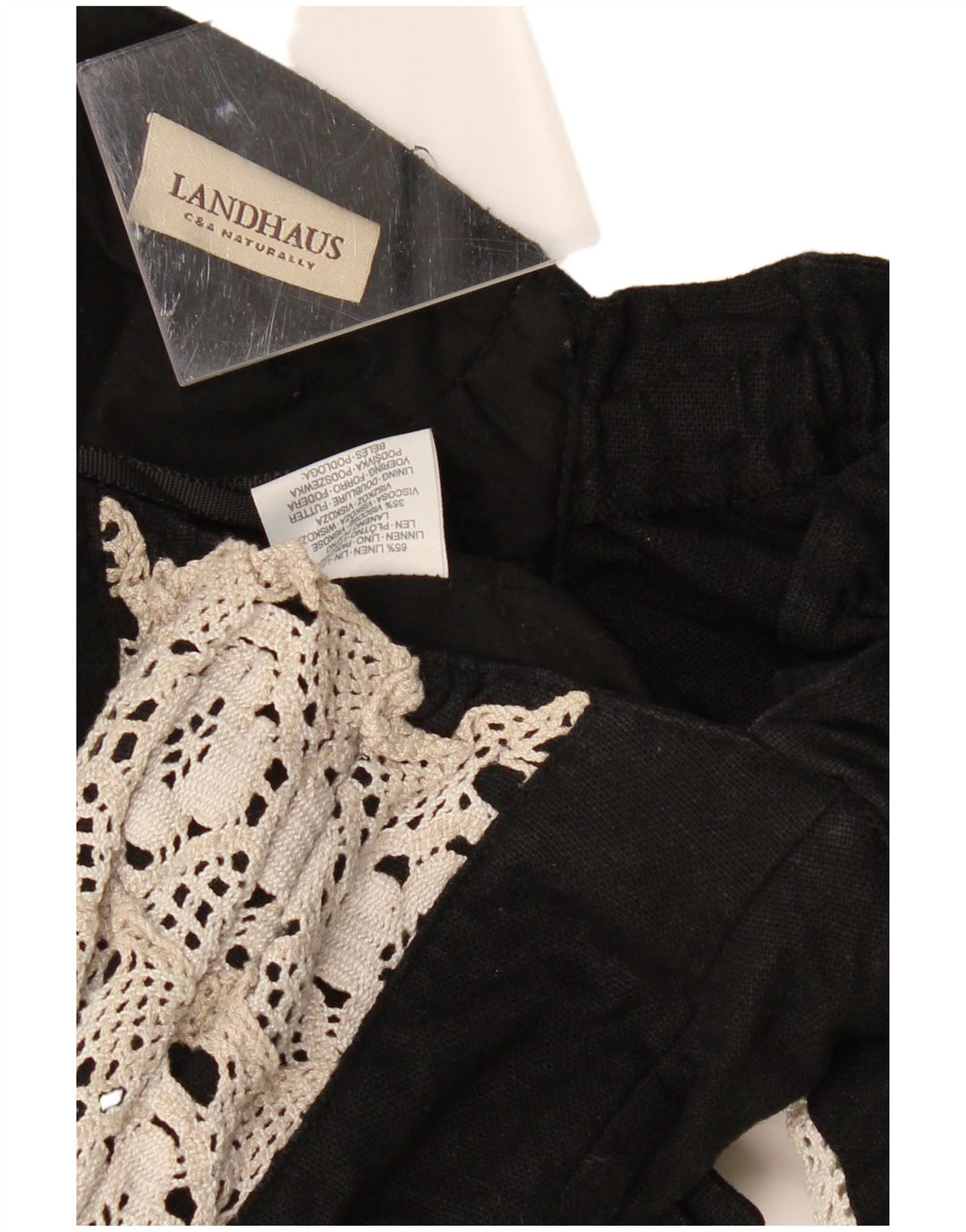 LANDHAUS Dame Trachten Crop Corset Top UK 8 Small Black Floral Linen