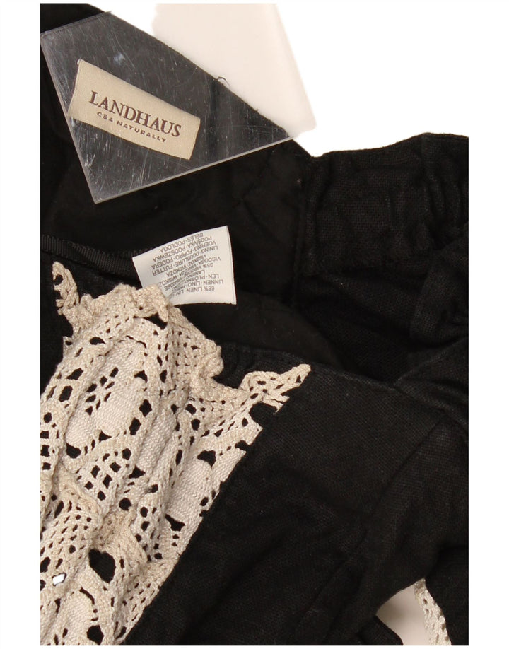 LANDHAUS Dame Trachten Crop Corset Top UK 8 Small Black Floral Linen