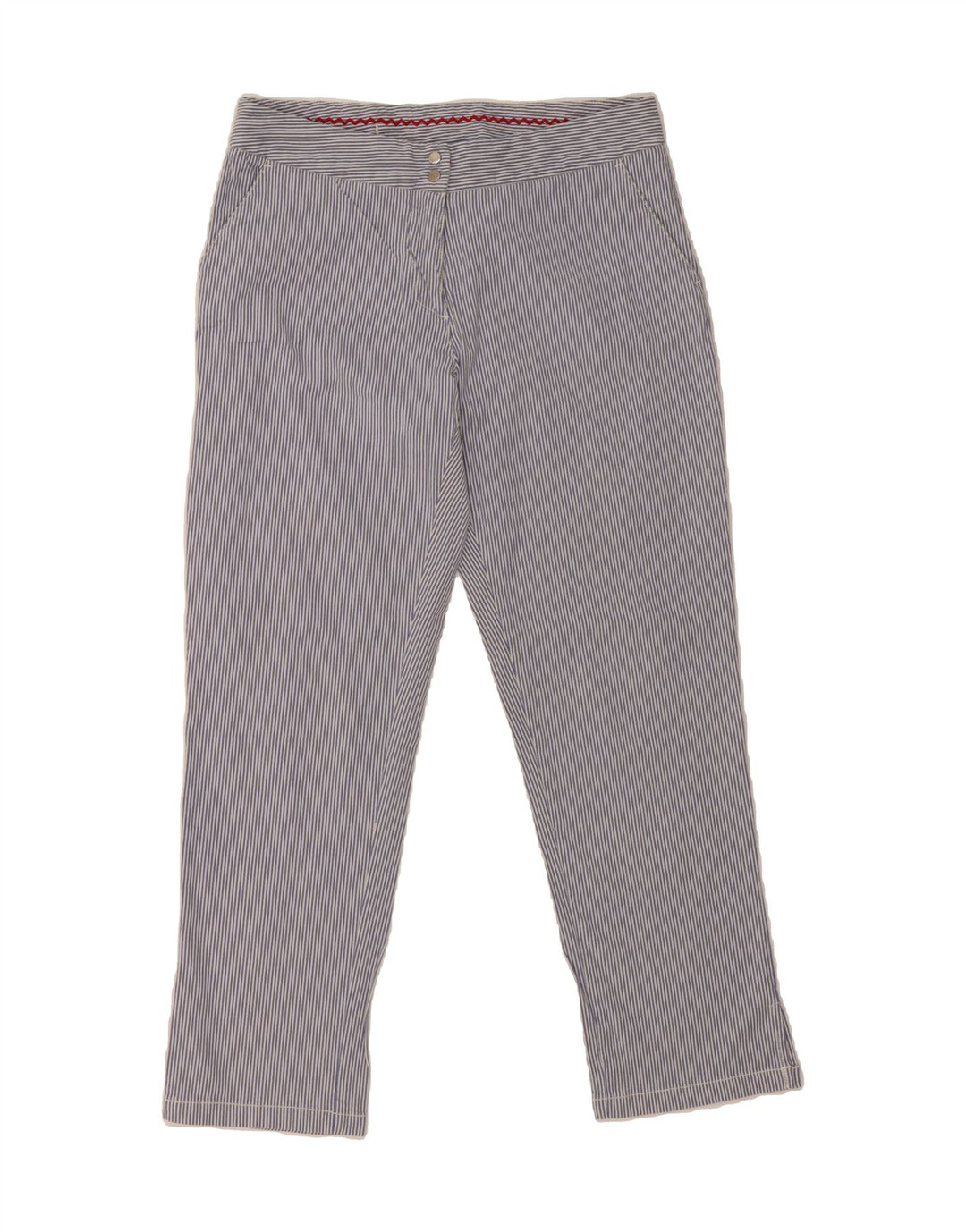 ELLESSE Womens Slim Cropped Trousers IT 44 Medium W30 L26 Blue Pinstripe Vintage Ellesse and Second-Hand Ellesse from Messina Hembry 