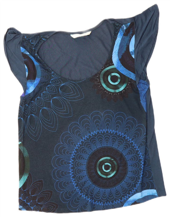 DESIGUAL Dame Bluse Top UK 14 Medium Navy Blue Floral