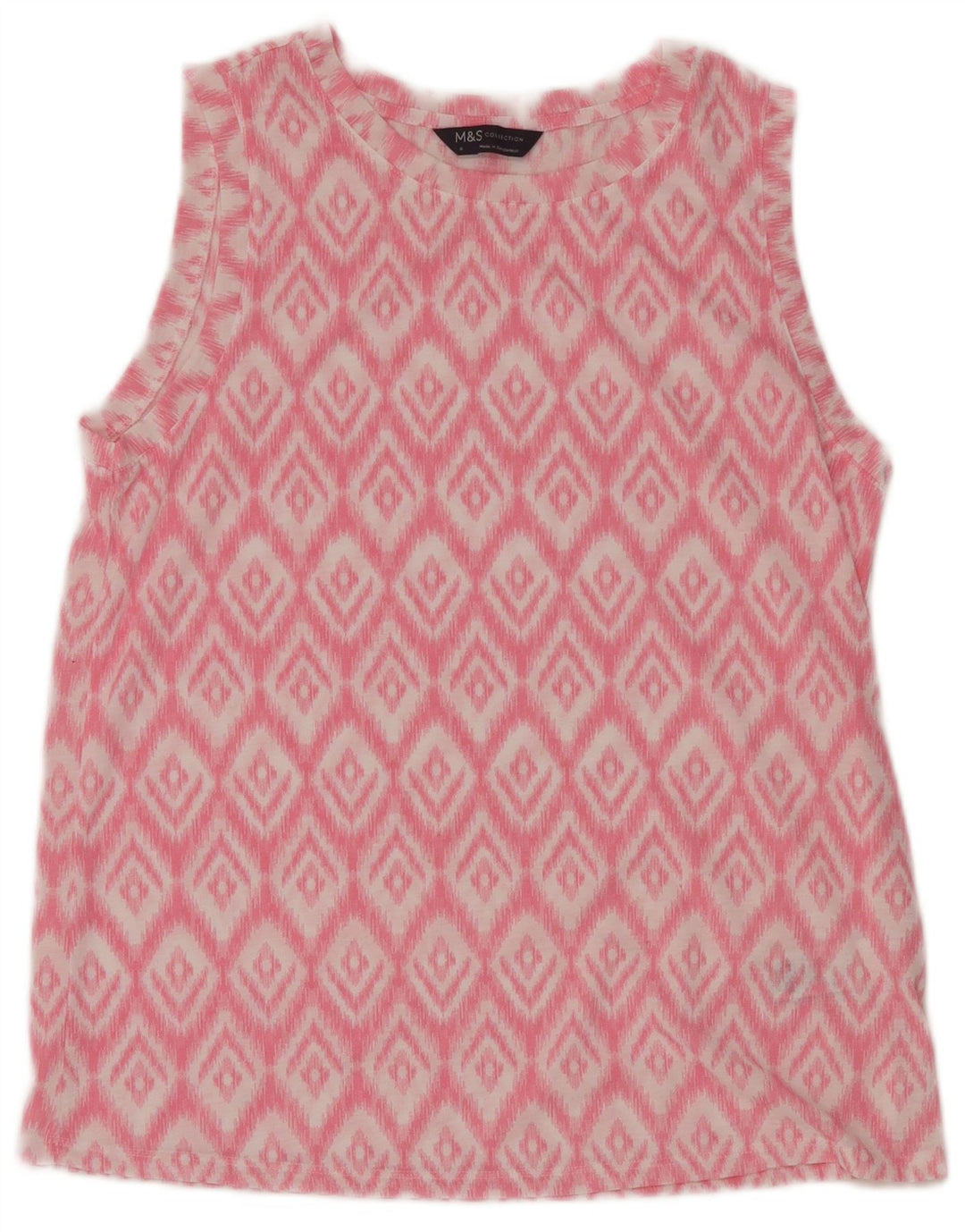 Marks & Spencer Dame ærmeløs bluse Top UK 8 Small Pink Ikat Polyester