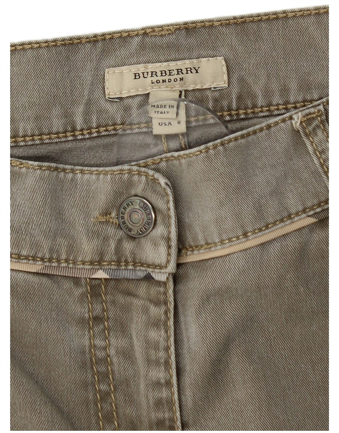 BURBERRY Lige jeans til kvinder UK 10 Small W32 L29 Khaki Bomuld