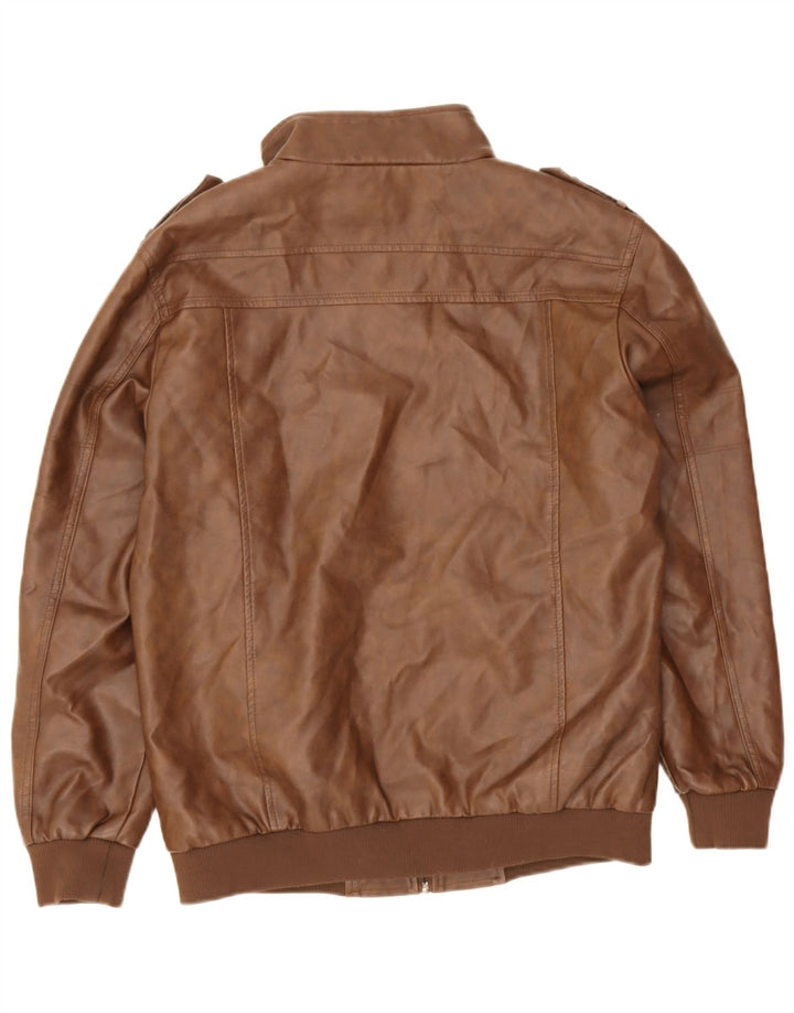 Vintage herre militær imiteret læderjakke UK 38 medium brun polyethylen