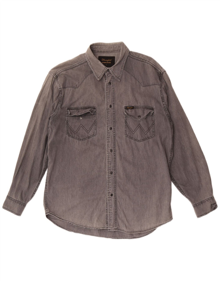 Wrangler denimskjorte til mænd, stor grå bomuld