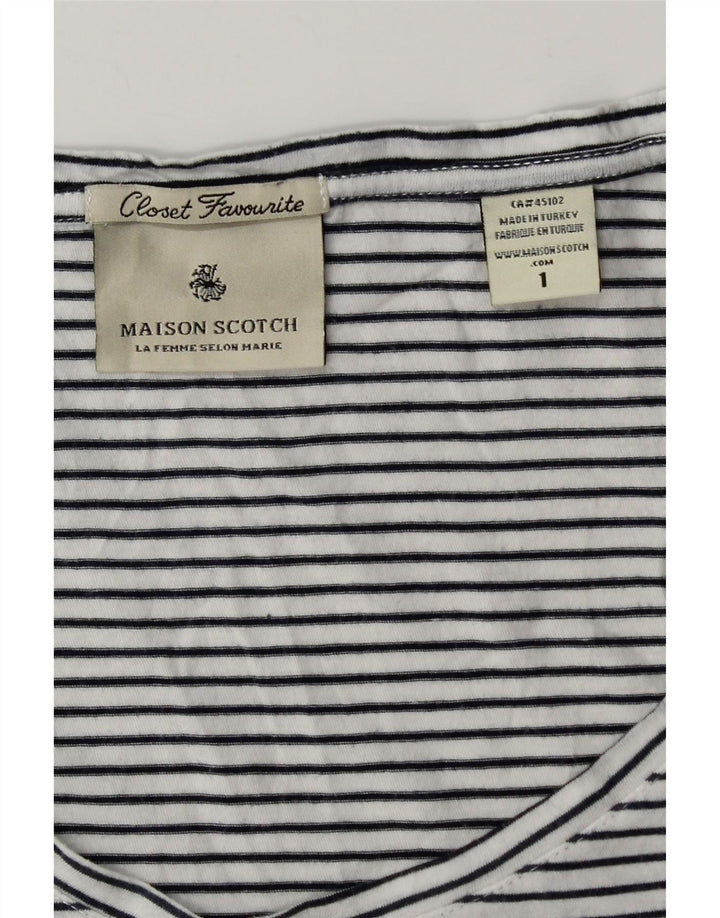 Maison Scotch Dame Grafisk T-Shirt Top Størrelse 1 Lille hvid stribet