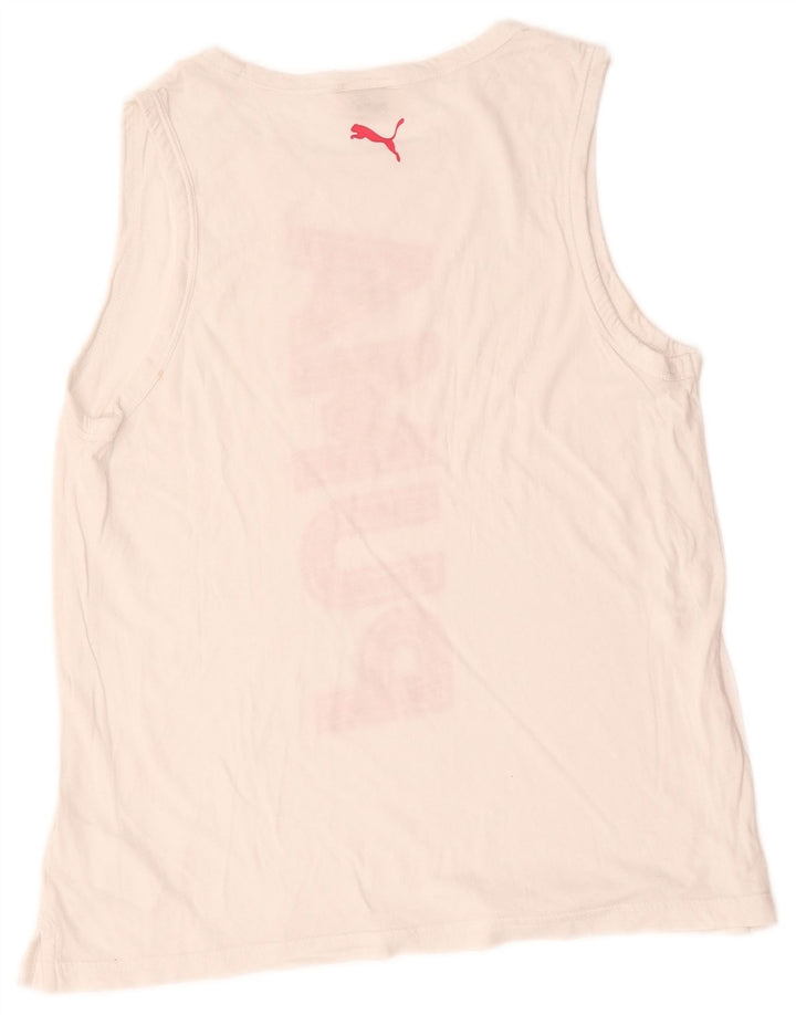 Puma Kvinder Oversized grafisk Vest Top UK 10 Small White Bomuld
