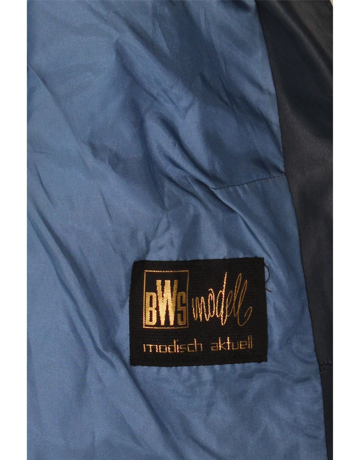 VINTAGE Womens Leather 4 Button Blazer Jacket UK 10 Small Navy Blue Vintage Vintage and Second-Hand Vintage from Messina Hembry 