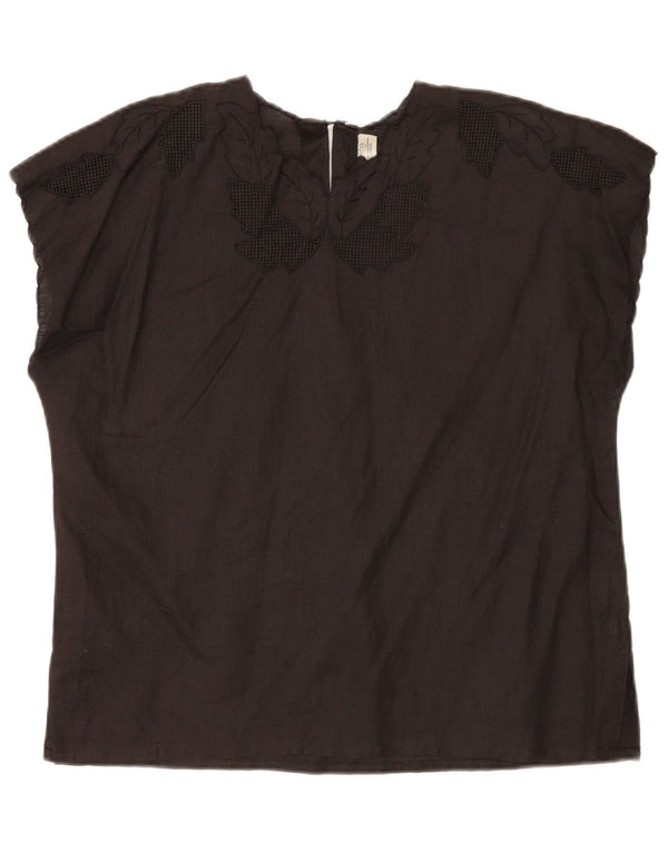 Umberto Severi Damebluse Top UK 14 Medium Black Floral Linen