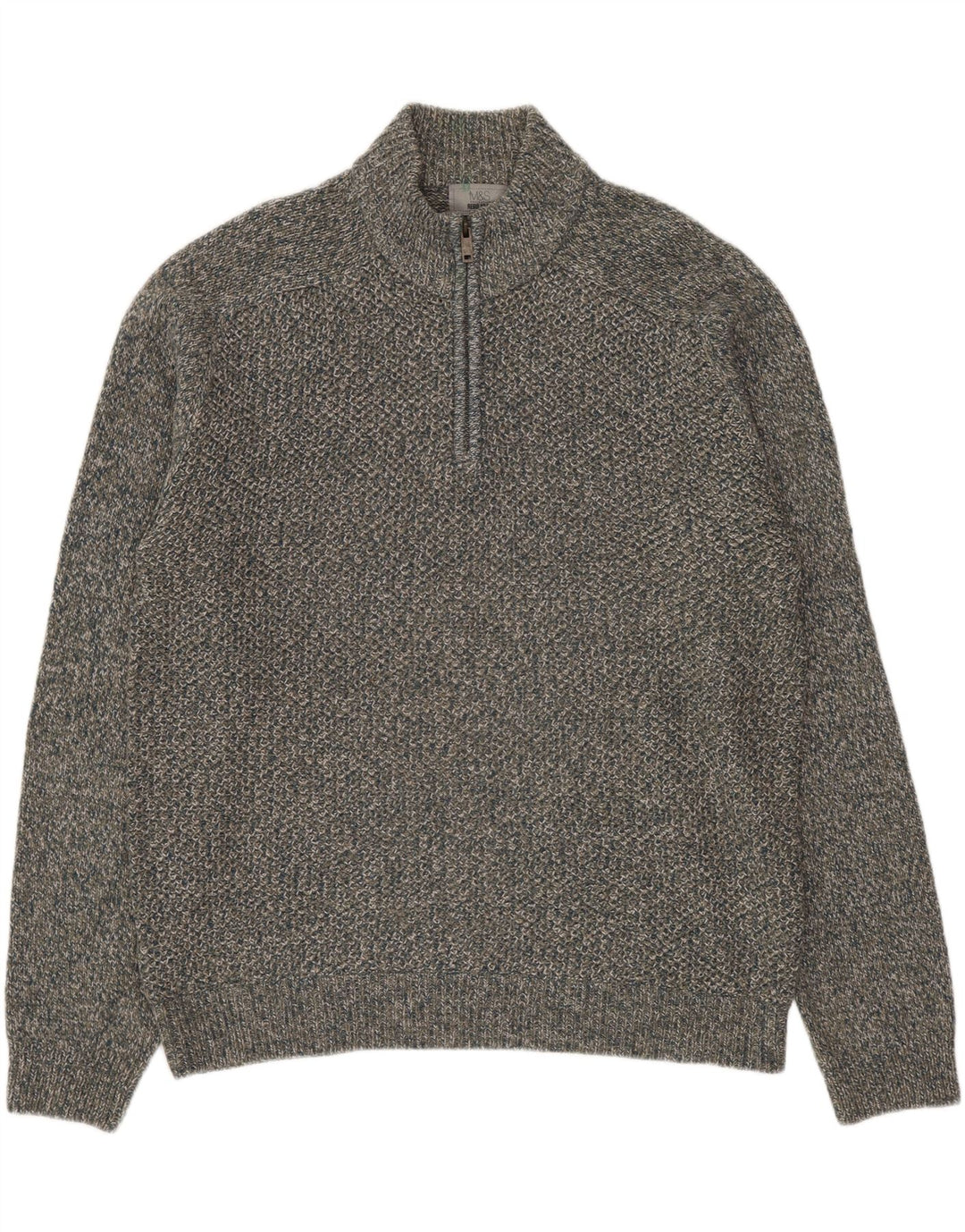 MARKS & SPENCER Herre sweater med lynlåshals, stor grå flækket