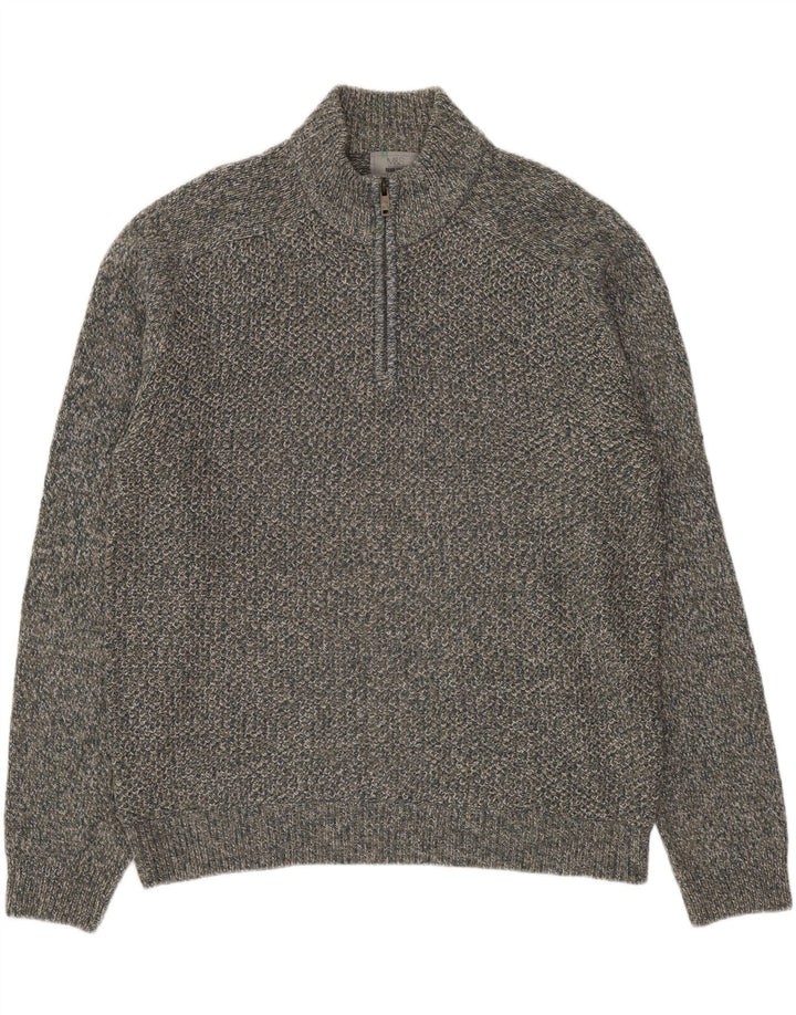 MARKS & SPENCER Herre sweater med lynlåshals, stor grå flækket