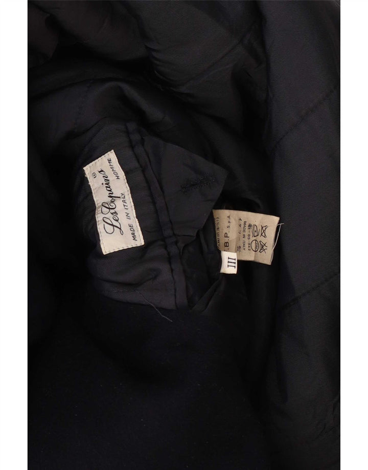 Les Copains Herre Double Breasted Coat UK 36 Small Navy Blue Wool