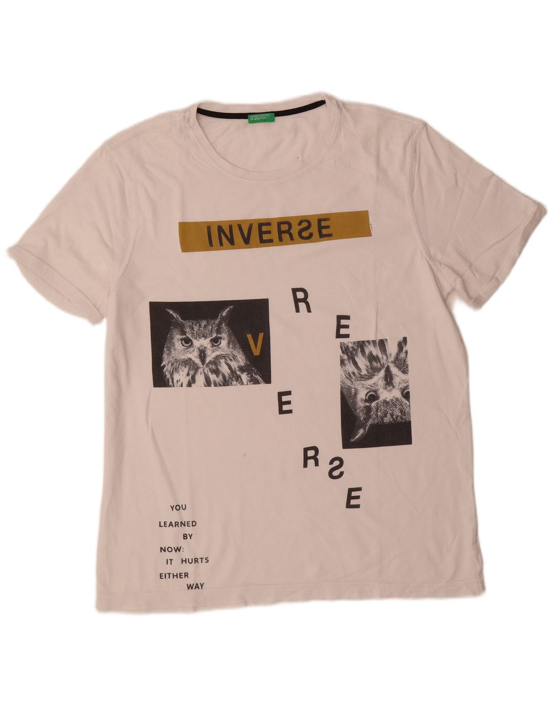 Benetton Herre grafisk T-shirt Top Medium White