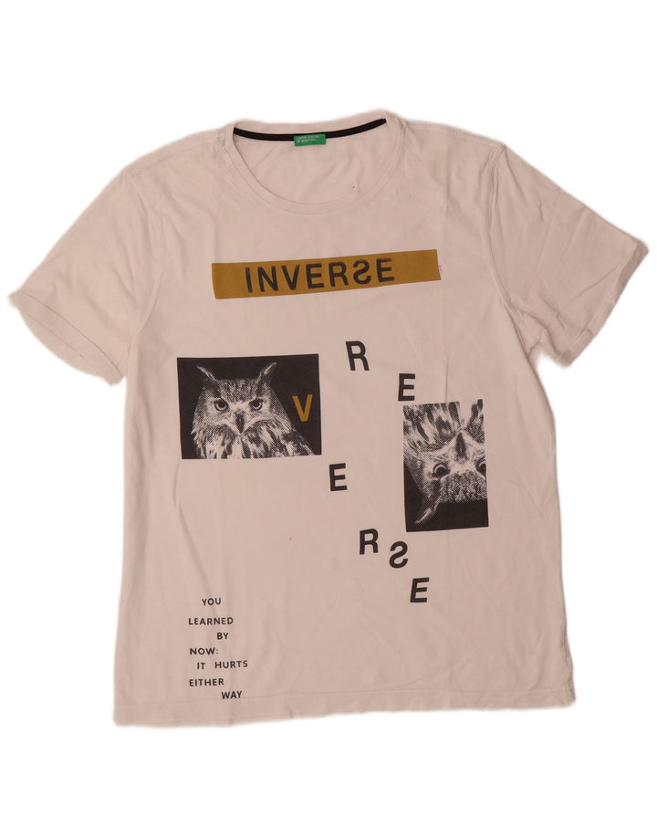 Benetton Herre grafisk T-shirt Top Medium White