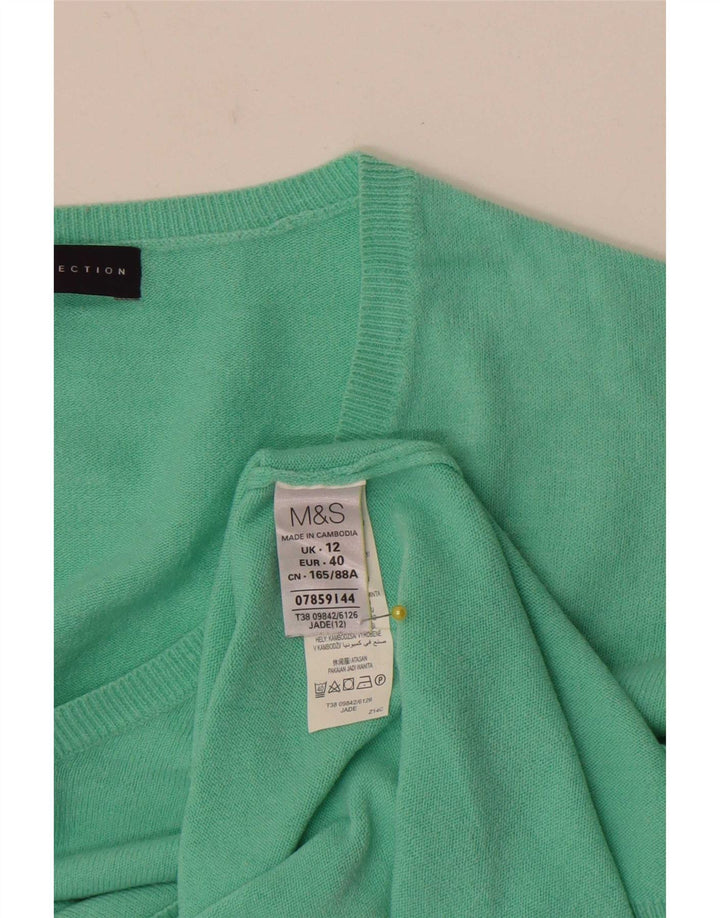 Marks & Spencer Dame V-hals sweater UK 12 Medium Grøn Akryl