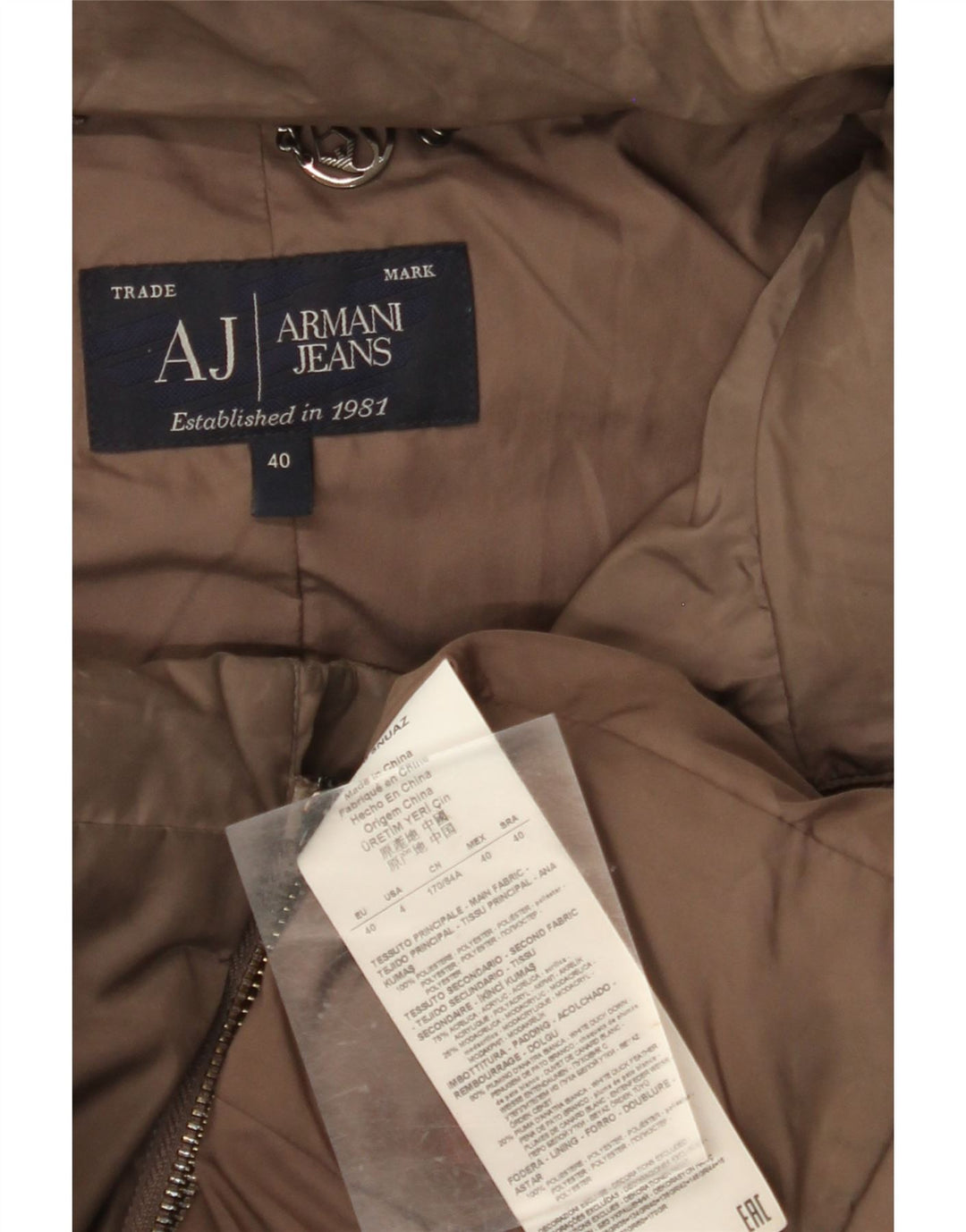 ARMANI JEANS Polstret hættejakke til kvinder IT 40 Lille brun polyester