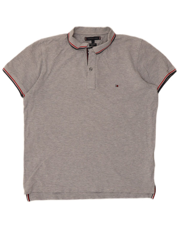 Tommy Hilfiger Herre Slim Fit Polo Shirt Stor grå stribet bomuld