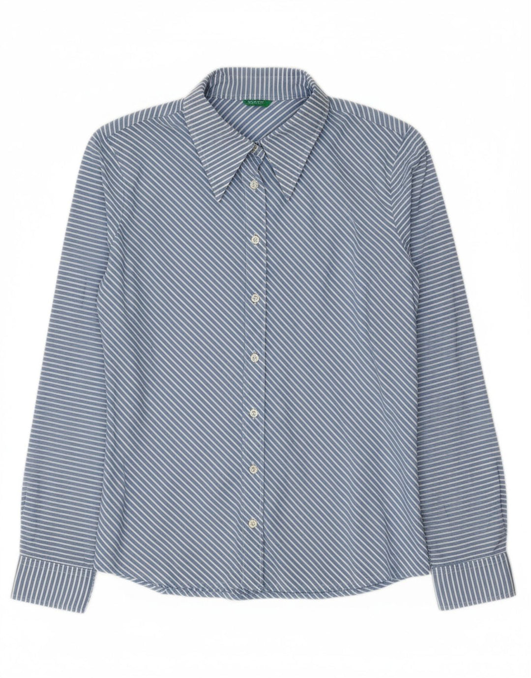 BENETTON Womens Shirt UK 16 Large Blue Striped Cotton