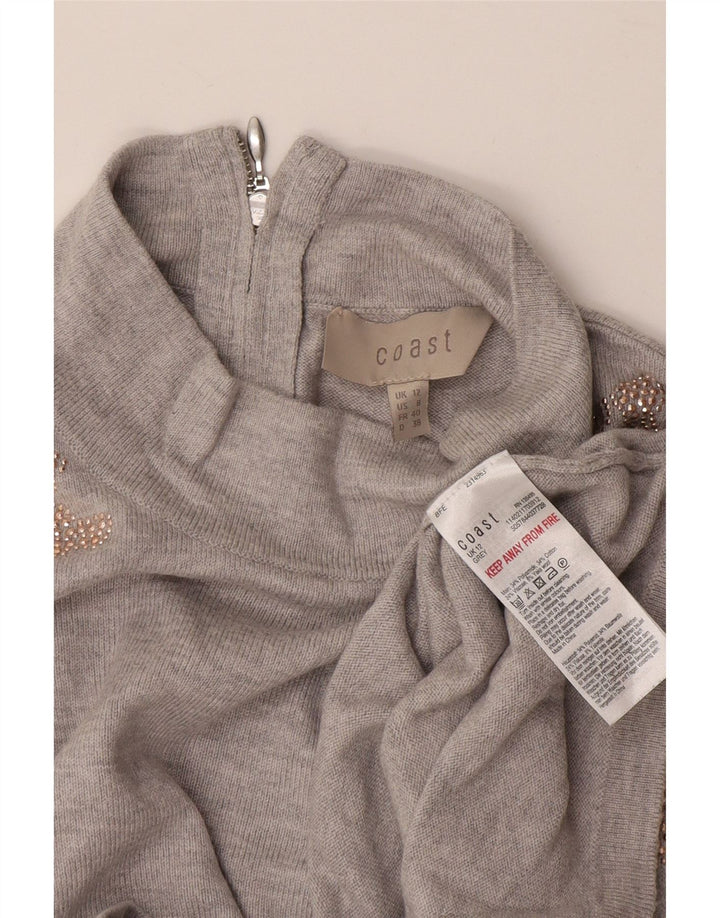 Coast Dame Turtle Neck Jumper Sweater UK 12 Medium Grey Floral Polyamid
