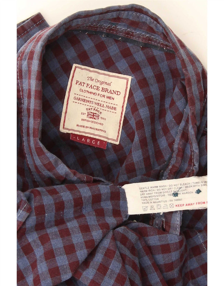 Fat Face Herre Flanellskjorte Stor Burgundy Gingham Bomuld