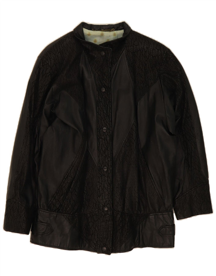 LEPEGRO Womens Abstract Pattern Leather Jacket EU 38 Medium Black Leather Vintage Lepegro and Second-Hand Lepegro from Messina Hembry 