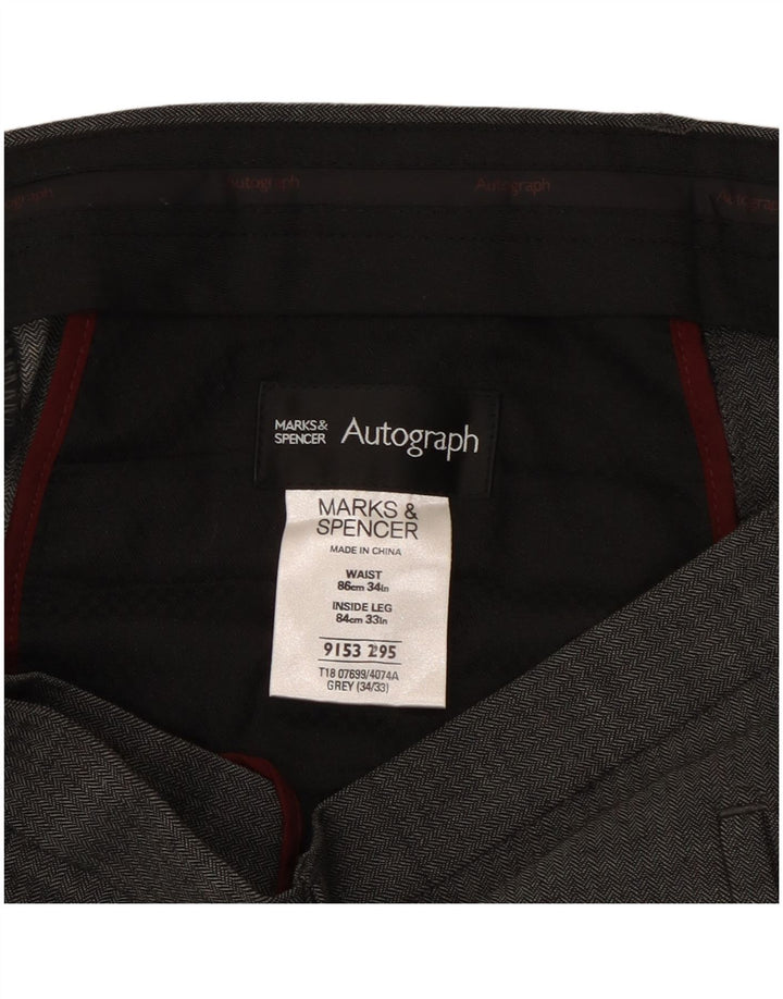 Marks & Spencer Herre Autograph Straight Suit Bukser W34 L33 Grå Uld
