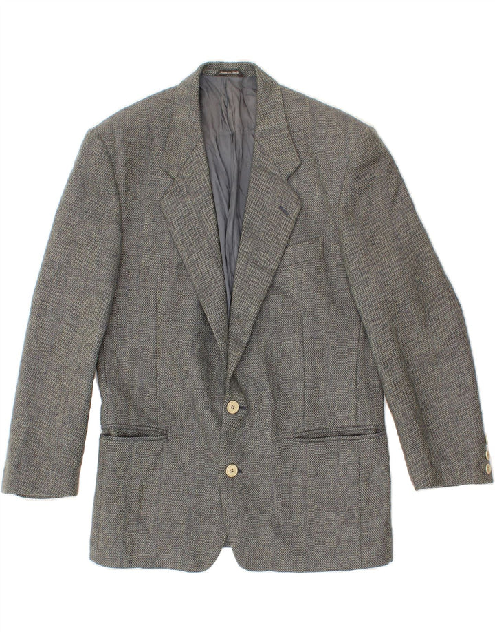 FERRE Mens 2 Button Blazer Jacket UK 38 Medium Grey Herringbone Wool Vintage Ferre and Second-Hand Ferre from Messina Hembry 