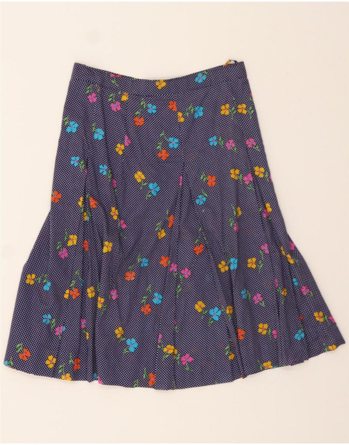 VINTAGE Womens A-Line Skirt W30 Medium Navy Blue Floral Vintage Vintage and Second-Hand Vintage from Messina Hembry 