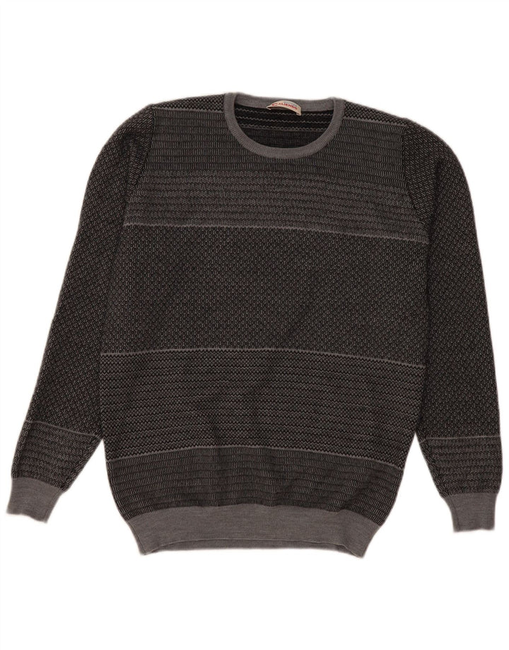 Vintage herre rund hals sweater lille grå stribet jomfruuld