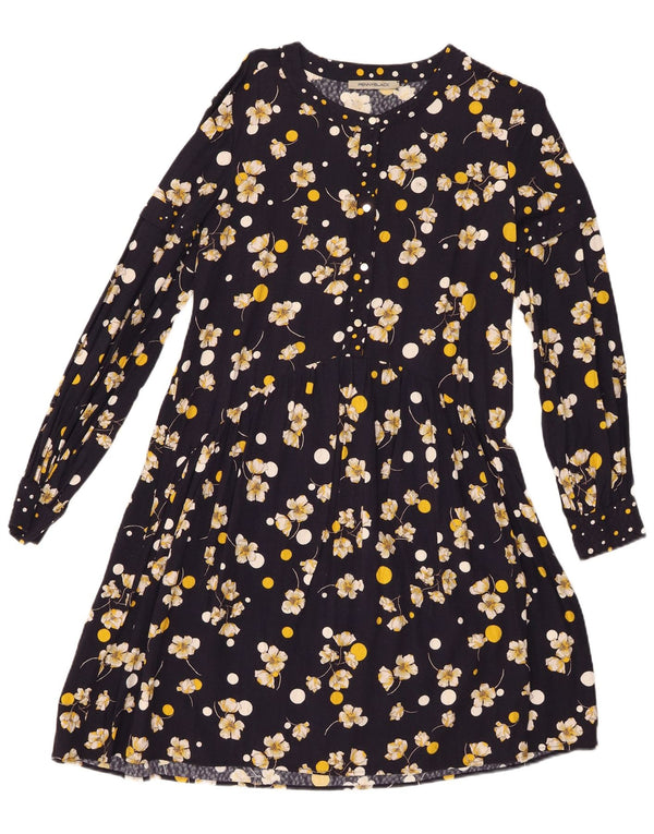 Ny Penny Dame Langærmet A-Line Kjole UK 10 Small Navy Blue Floral