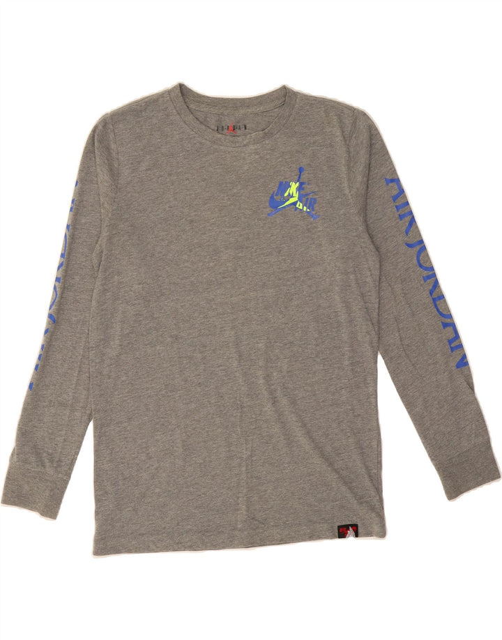 JORDAN Boys Graphic Top Long Sleeve 13-14 Years XL Grey Vintage Jordan and Second-Hand Jordan from Messina Hembry 