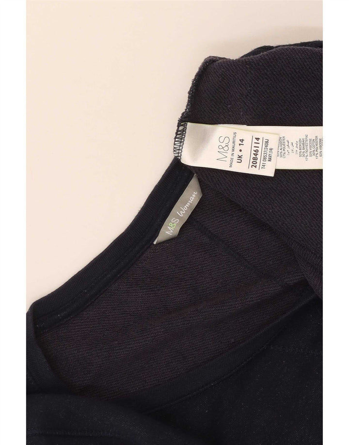 Marks & Spencer Dame Top 3/4 ærmer UK 14 Medium Navy Blue Viscose