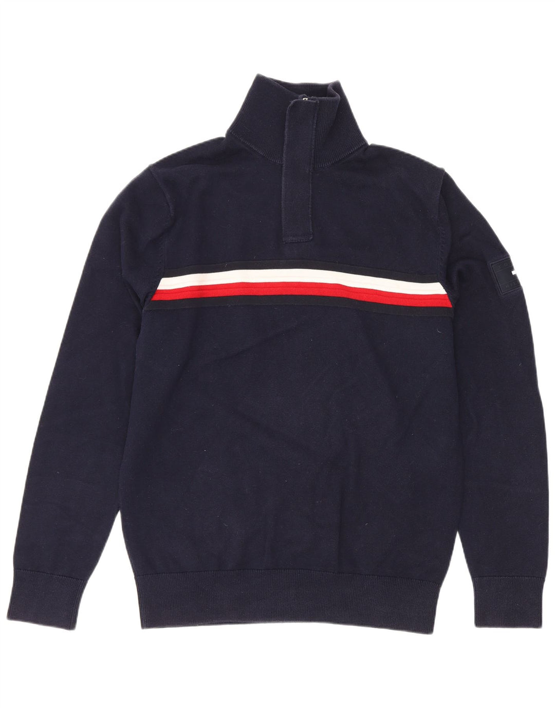 Tommy Hilfiger Herre Zip Neck Jumper Sweater Medium Navy Blue Colourblock