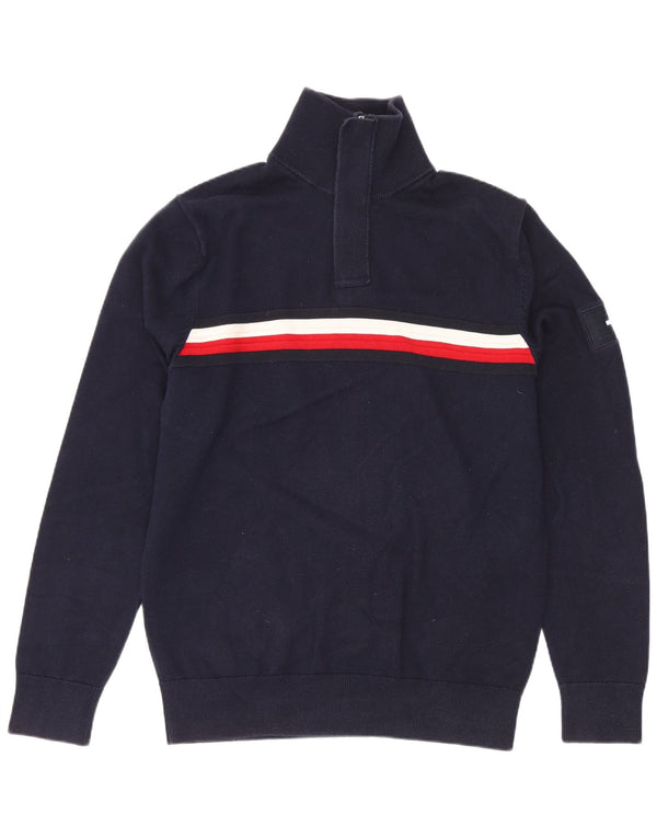 Tommy Hilfiger Herre Zip Neck Jumper Sweater Medium Navy Blue Colourblock