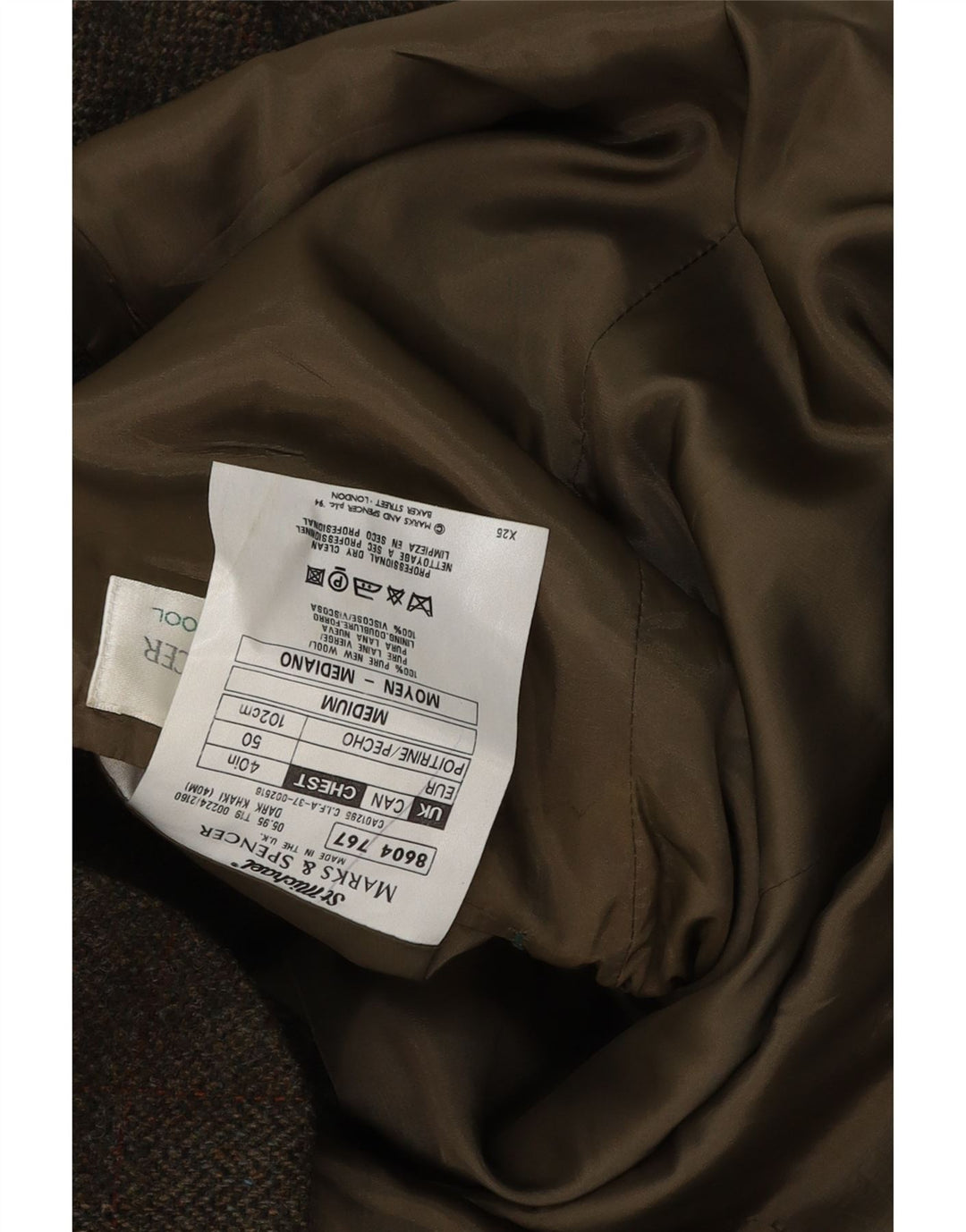 Marks & Spencer Herre 2 Button Blazer Jacket UK 40 Large Khaki Check