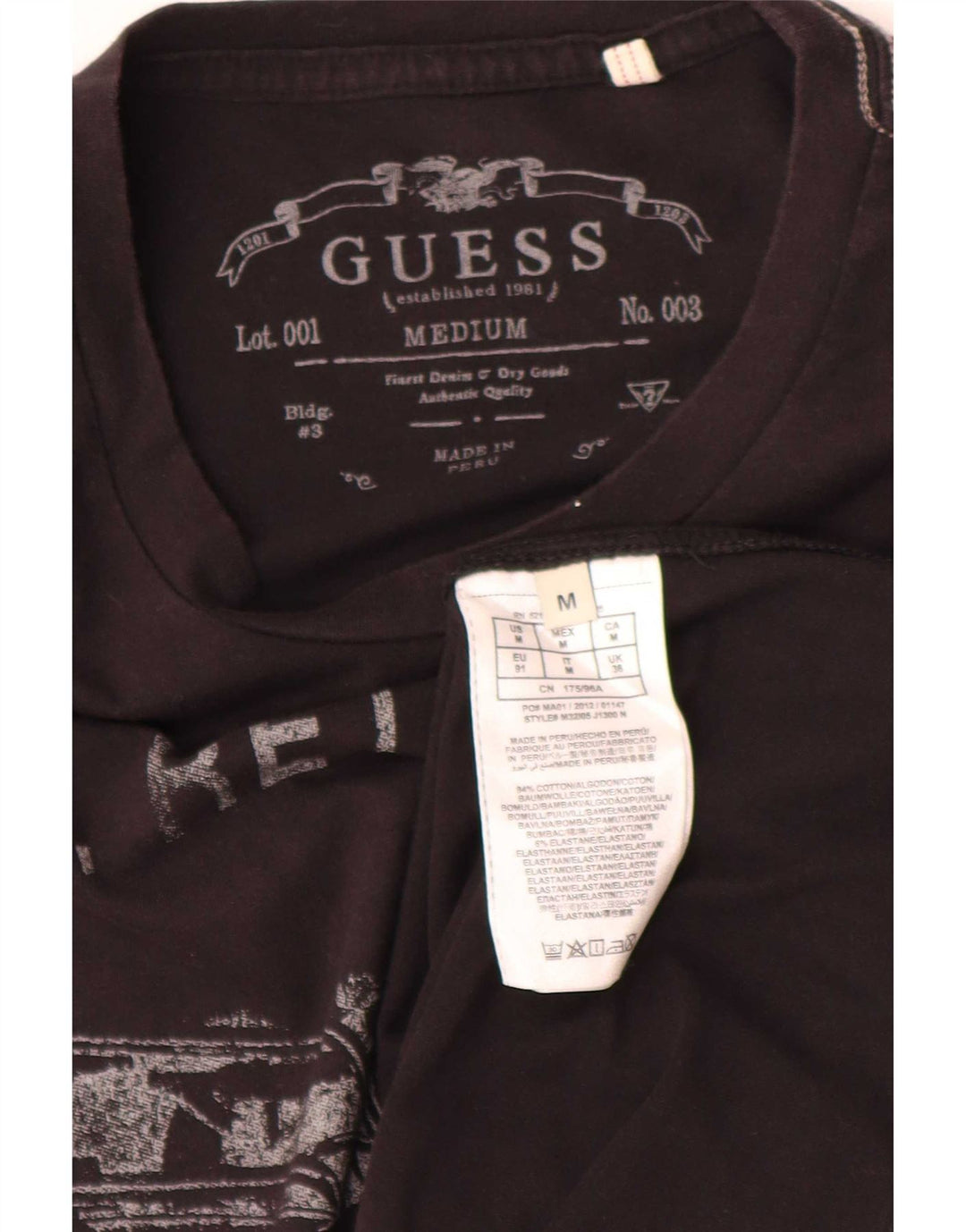Guess Herre Regular Grafisk T-Shirt Top Medium Sort Bomuld