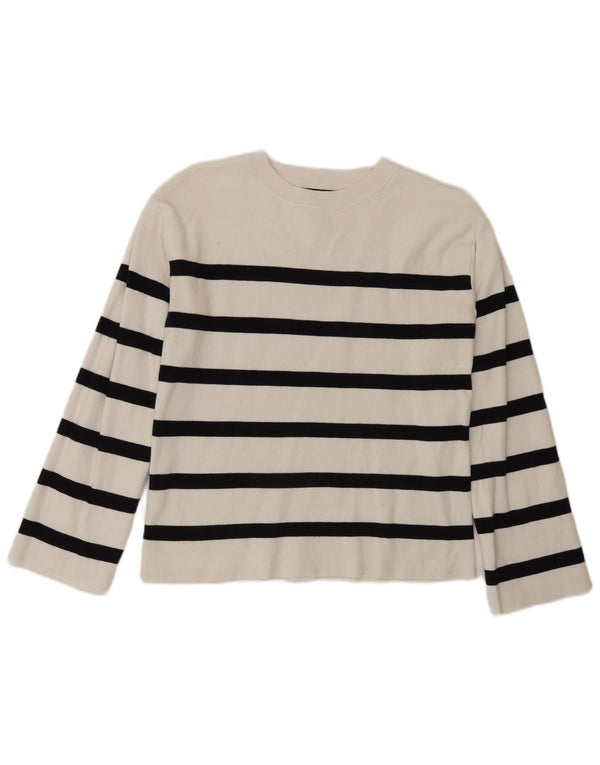 Marks & Spencer Dame Regular Bluse Top UK 10 Lille hvid stribet bomuld