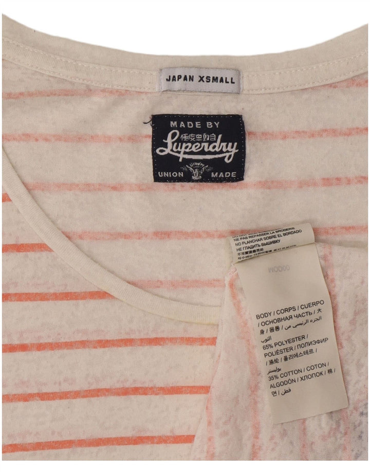 SUPERDRY Womens T-Shirt Top UK 6 XS Off White Striped Polyester